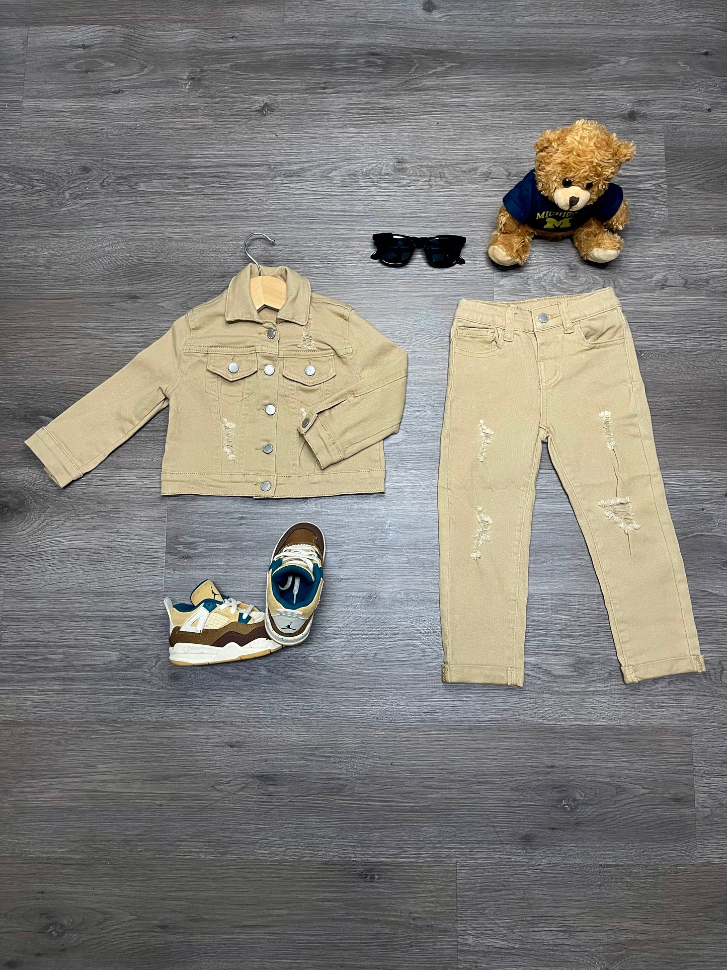COOL KIDS TAN DENIM JACKET AND DISTRESSED PANT
