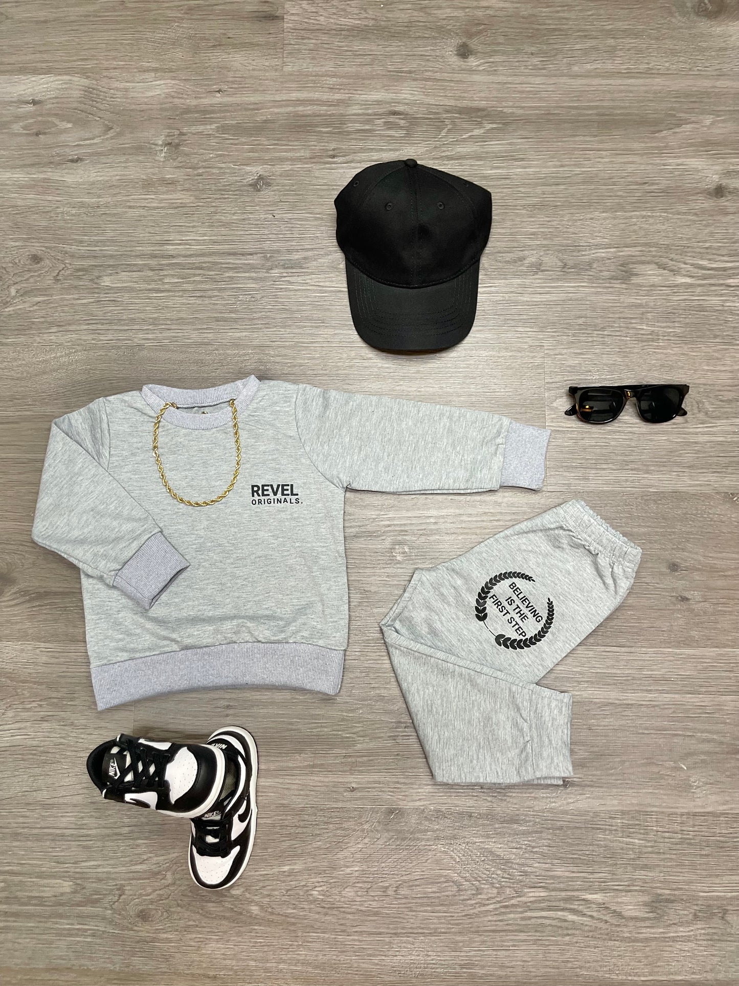 "REVEL ORIGINALS AFFIRMATION COLLECTION" Boys Gray Crew Neck Sweat suit