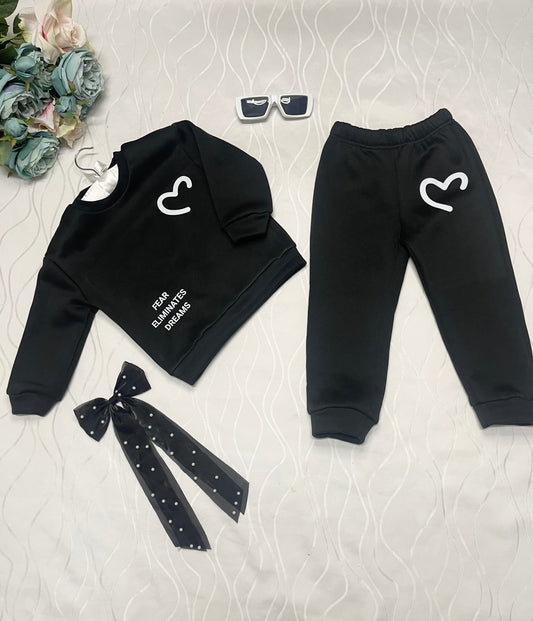 "REVEL ORIGINALS AFFIRMATION COLLECTION" Girls Black Heart Fleece With Matching Sweats