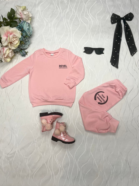 "REVEL ORIGINALS AFFIRMATION COLLECTION" Girls Pink Crew Neck Sweat Suit