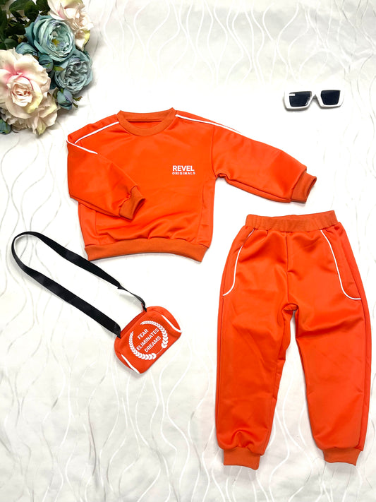 "REVEL ORIGINALS AFFIRMATION COLLECTION" Girls Orange SweatSuit With Affirmation Crossbody Bag